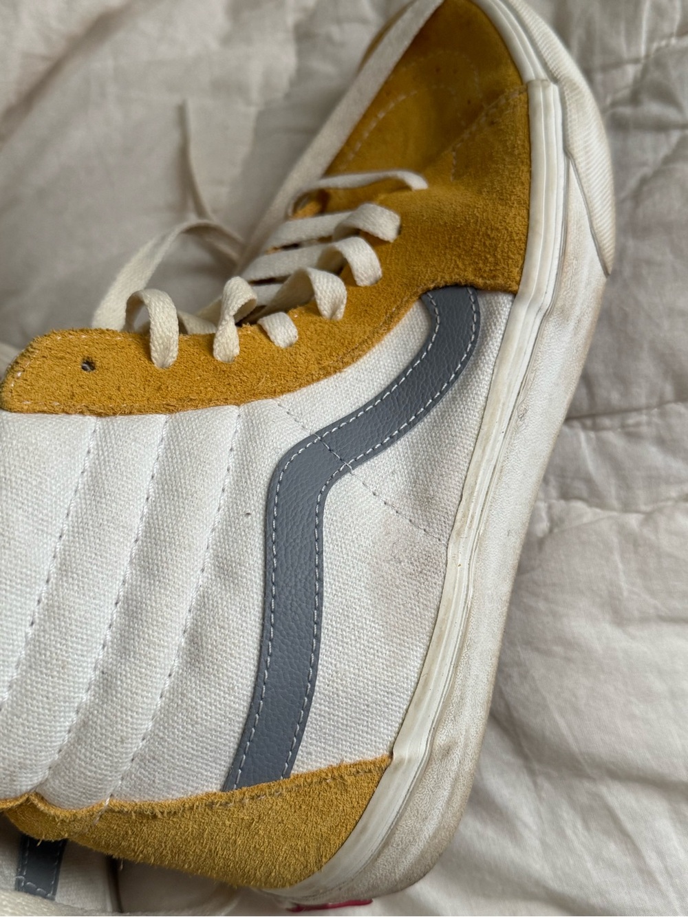 Vans High-Top Suede Sneakers in Mustard Yellow and White - Picture 6 of 6
